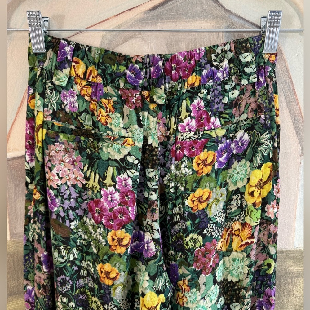 MNG Mango Tropical Floral Pants Emerald Green Birds of Paradise Size Small - Picture 11 of 12